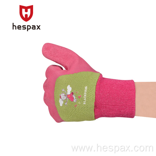 Hespax Children Gardening Wrinkle Latex Rubber Coated Gloves